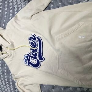 Cream Hoodie with Blue Logo